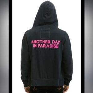Aviator Nation Another Day In Paradise Pink Text Unisex Charcoal Hoodie